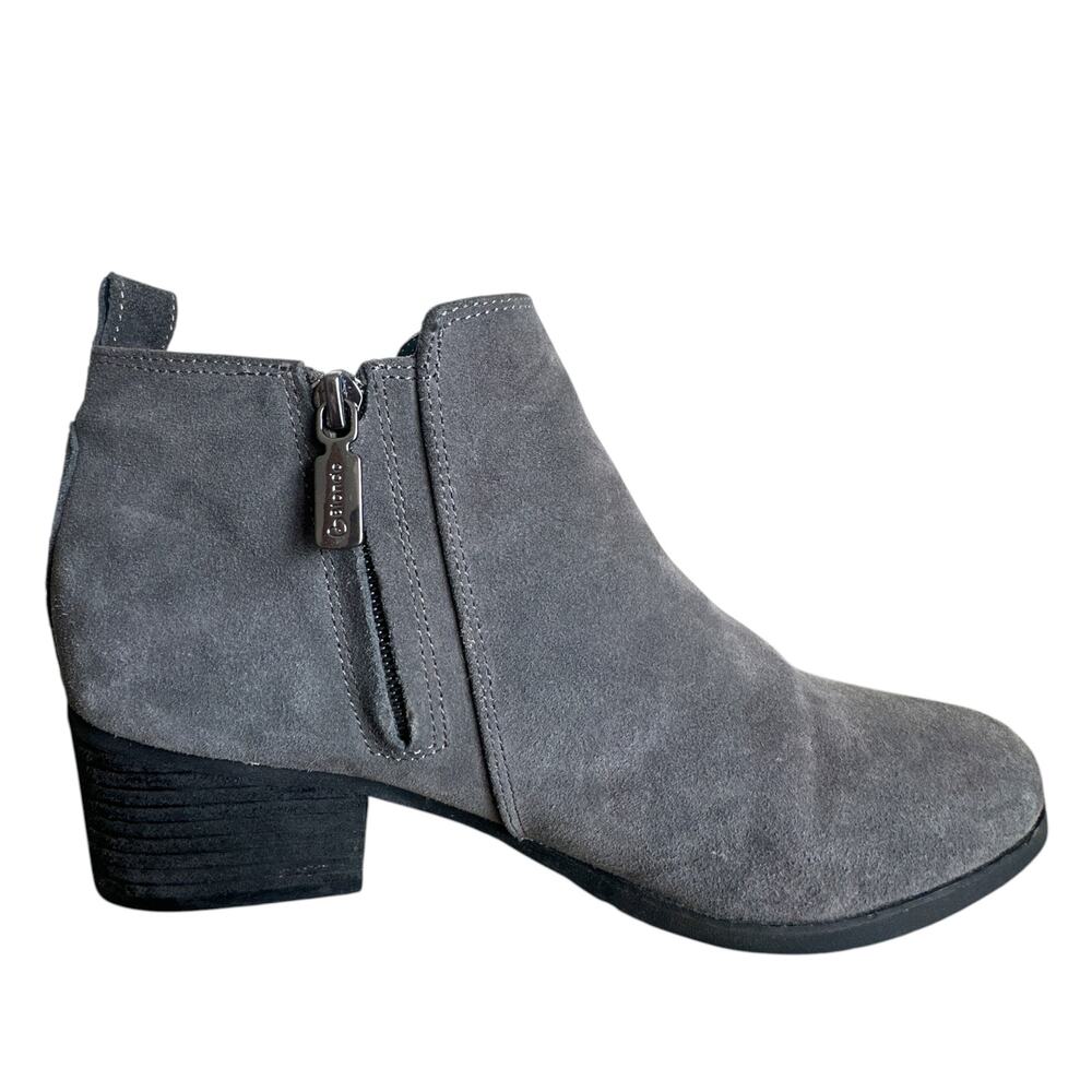 Blondo Villa Waterproof Suede Ankle Bootie Women 8 Gray Block Heel Zip